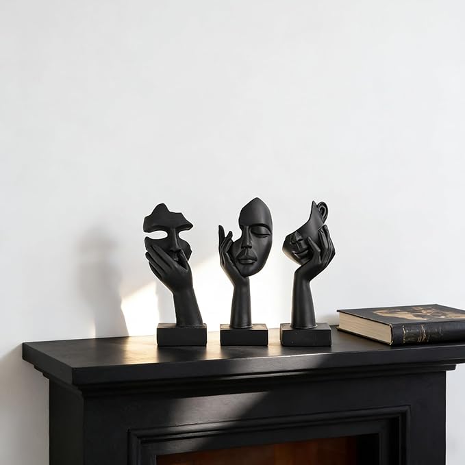 3 Pcs Thinker Small Statue Set - Black Art Abstract Home Accent Figurines for Decor Bedroom, Shelves, Living Room Coffee Table, Office Desktop (3 Pcs Black, 6")