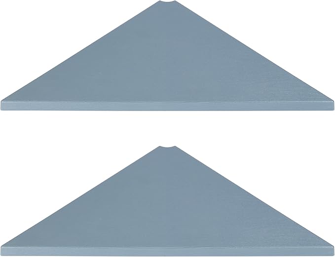 evron Corner Mounting Shelf Set of 2 – Easy to Install Floating Wall Shelves with Wood Grain Finish, Durable and Waterproof ABS Plastic for Kitchen, Bathroom, Living Room Home Décor (Grey)