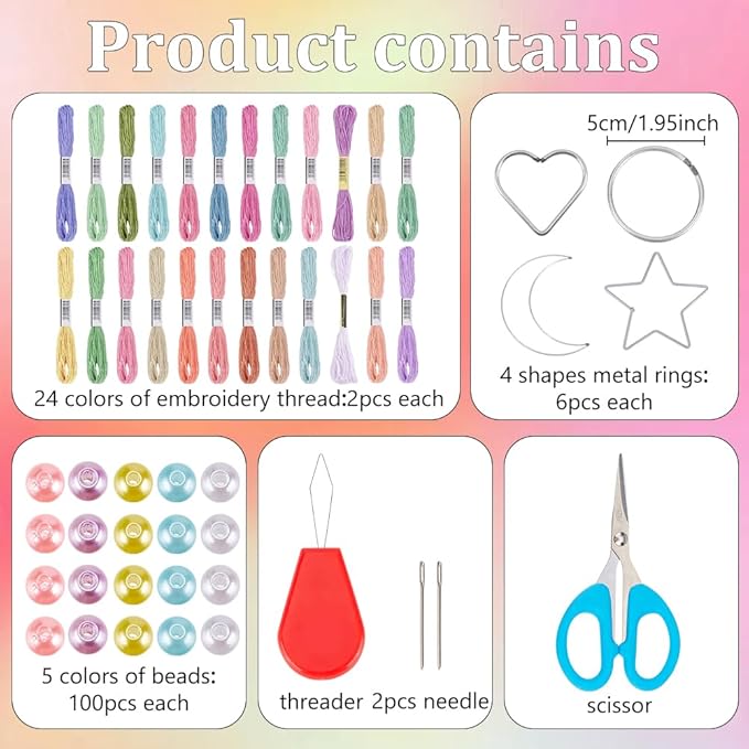 INFUNLY 24 Set DIY Small Dream Catcher Kit Candy Colors Mini Dream Catcher Kit Star/Moon/Heart/Round Handmade Dreamcatcher Kit with Instructions Hanging Ornament for Bedroom Car Mirror Keychain Bag