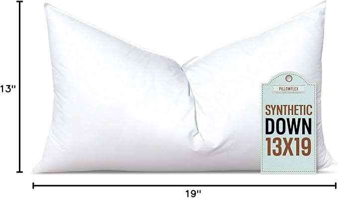 Pillowflex Synthetic Down Pillow Insert - 13x19 Down Alternative Pillow, Ultra Soft, Small Rectangle, Lumbar, Travel, Neck, Sleeping Pillow - 1 Decorative Pillow Form