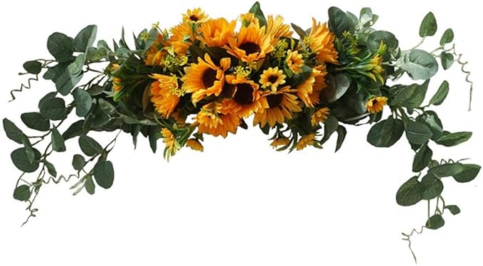 H&S BRIDAL Wedding Arch Flowers, 30 Inch Rustic Artificial Floral Swag for Door Lintel, Green Leaves Rose Peony Sunflowers Table Centerpieces Home Decoration