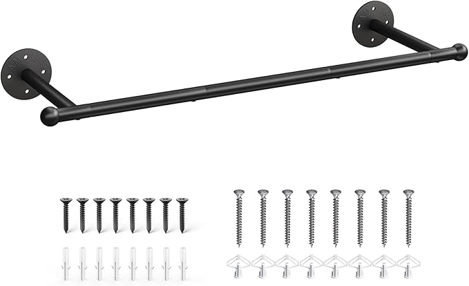 OROPY Industrial Pipe Clothing Rack, Wall Mounted Clothes Rack, Closet Rods For Hanging Clothes, 33" Multi-purpose Hanging Rod for Laundry Room, Bedroom and Closet Storage