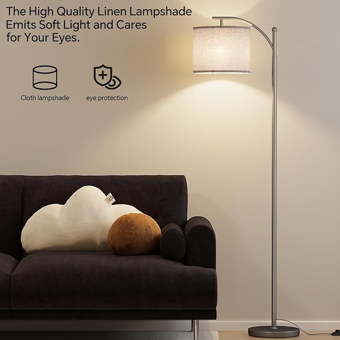 SUNMORY Arc Floor Lamp, Modern Floor Lamp with 9W 3 Color Temperatures Bulb, Metal Standing Lamps with Adjustable Hanging Lampshade, Tall Floor Lamps for Living Room, Bedroom, Office