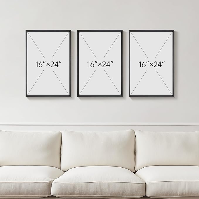 Framed Black and Beige Abstract Wall Art, 3 Piece Modern Canvas Prints Paintings Artwork for Walls, Minimalist Abstract Line Pictures for Living Room Dining Room Bedroom Office Wall Decor 16x24 In