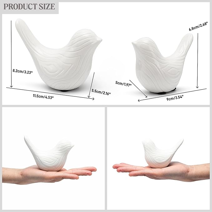 FANTESTICRYAN Set of 2 Small Ceramic Birds Statue, Home Decor Modern Style Animal Sculptures, Decorative Figurine Ornaments for Office Desktop, Bookshelf, Coffee Table, Bedroom, Living Room, Cabinets