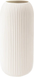 Ceramic Vase for Flowers – Modern Small Ribbed Textured Flower Vase for Home Decor, Pampas Grass, Decorative, Farmhouse, Coffee Table, Kitchen Centerpieces, Bookshelf and Home Living (XL White)