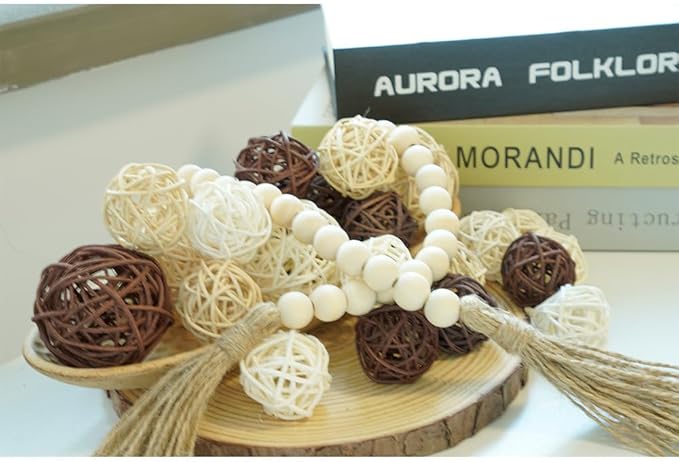 Qingbei Rina 20 PCS Wicker Rattan Balls,Decorative Balls for Bowls,Vase Filler for Centerpieces,Decorative Orbs Woven Spheres,Bowl Fillers Decor(Beige Brown White)