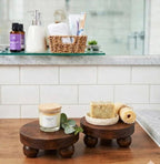 Housewarming Gifts Set of 2 Wood Display Stand Home Decor Display Risers Round Pedestal Bathroom Accessory Holder Plant Holder Table Top Kitchen Multi Purpose Organiser Set (Burnt)