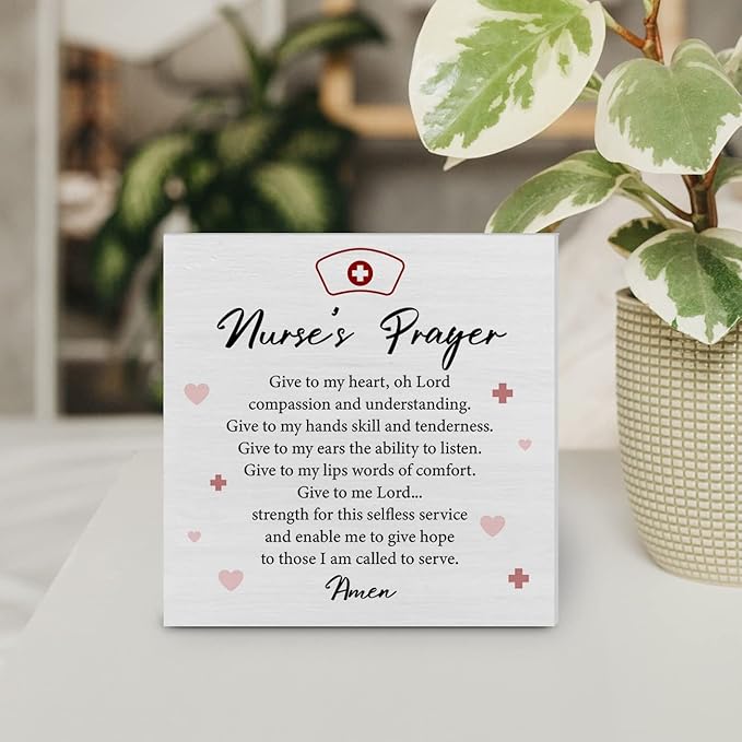 Nurse Wood Box Sign Decor Desk Sign Nursing Gifts Nurse's Prayer Wooden Box Block Sign Rustic Home Graduation Party Decoration Grad Gift