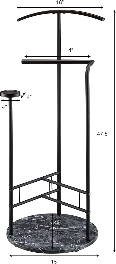 Proman Products Scandia Valet Stand, Clothes Rack, Clothing Organizer with Tray, Hanger and Trousers Bar, Wood, Metal, Black