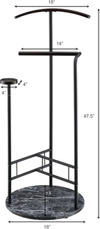 Proman Products Scandia Valet Stand, Clothes Rack, Clothing Organizer with Tray, Hanger and Trousers Bar, Wood, Metal, Black