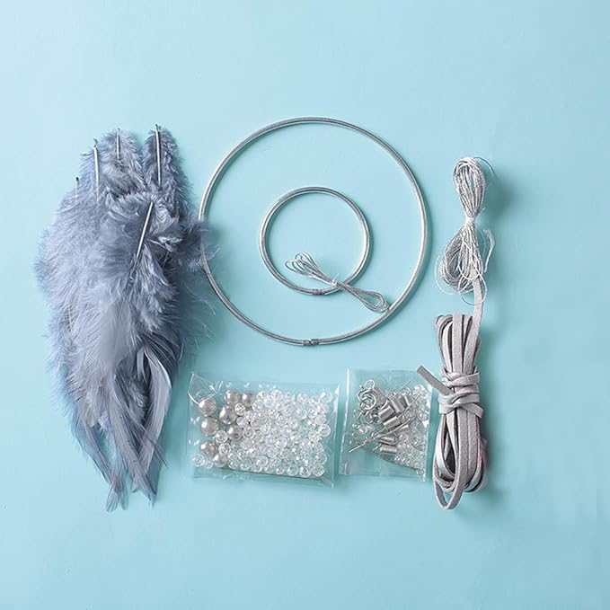 DIY Dream Catcher Making Kit, Macrame Dream Catcher Craft Supplies for Kids Bedroom Wall Decor Nursery Baby Room Hanging Wedding Ornaments Party Handmade Gift (Grey)