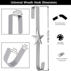 3 Pcs 15 Inch Wreath Hanger for Front Door Star Pattern Garland Hanger Over The Door Metal Door Wreath Decoration Hanger Hook for Various Festive Wreaths Hanging Towels Coats Etc (Silver)