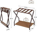 AMHANCIBLE Luggage Rack, Set of 2, Foldable Suitcase Stands for Guest Room, Metal Luggage Holder with Storage Shelf for Bedroom, Hotel, Easy Assemble, Bronz HLR02BZ