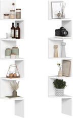 HOOBRO Corner Shelf Wall-Mounted, Set of 2 Floating Corner Shelves for Wall, 5-Tier Corner Bookshelves for Living Room, Bedroom, Bathroom, Home Office, White WT26BJP201