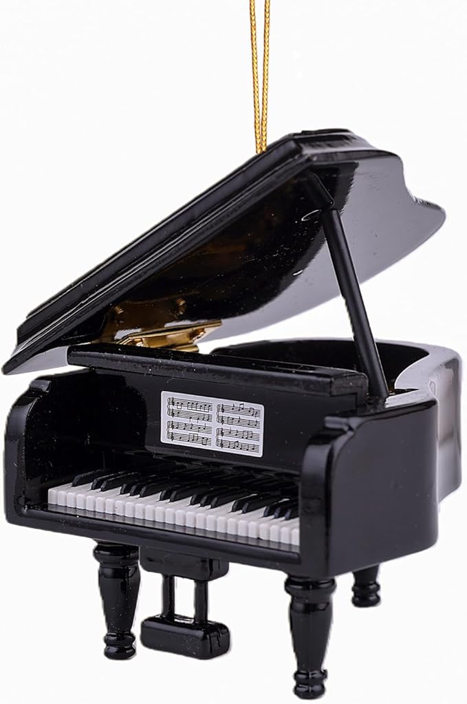 3.15" Wooden String Miniature Grand Piano Hanging Ornament Mini Musical Instrument Replica Music Birthday Gifts Holiday Tree Home Decoration Display Ornament Model (Black, 3.15" Piano)
