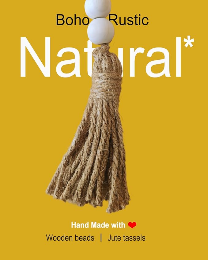 Boho Decor Wood Beads Garland Farmhouse Wall Hanging Decorations Natural Wooden Bead Tassel Decorative for Coffee Table Christmas and Prayer (Nature, 58")