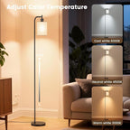 SIBRILLE RGB Floor Lamp with Linen Shade, Dimmable Tall Standing Lamp with Remote Control, Color Changing Floor Lamps for Living Room Bedroom Gaming Room, 9W RGB Bulb Included