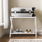 HITNET White Luggage Rack, Folding Suitcase Stand, Bamboo Luggage Holder with Storage for Guest Room Bedroom Hotel