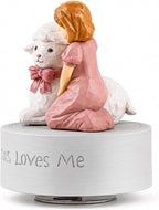 AIDLNS Jesus Loves Me Music Box, Christian Baptism Gift for Girls, Hand-Painted Lamb Figurine, Religious Keepsake for Christening, First Communion, Easter, Christmas, Granddaughter & Goddaughter Gift