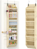 Lifewit 1 Pack Over the Door Organizer, Clear Window Hanging Storage with 4 Side Pockets, Anti Tilt 40 lbs Load Behind Door for Pantry, Nursery, Bathroom, Bedroom, Dorm, 6 Section, Beige