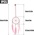 Pine & Linen Handmade Dream Catcher,Bohemian Style Car Rearview Mirror Hanging Charms Feather Pendant,Good Luck Charm for Car Accessories/Wall Hanging/Women/Gift(Pink)