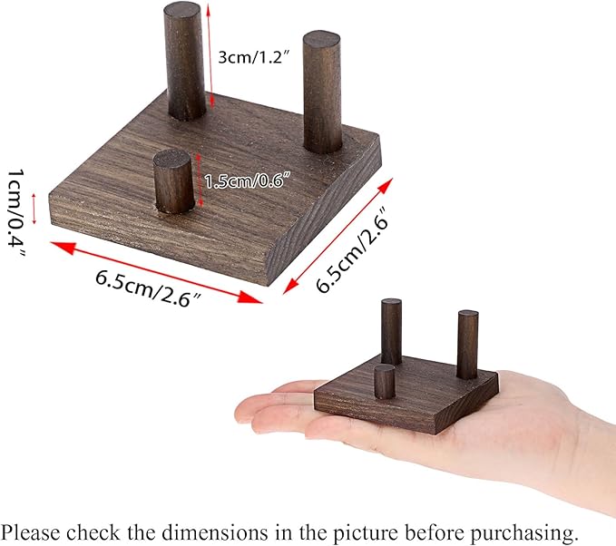 Hipiwe Rock Display Stand Three Peg Easel Holder with Square Base Walnut Display Stand for Geodes Mineral Agate Collectibles, 3.3" L x 3.3" W x 2.1" H