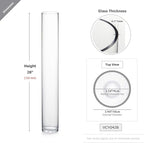 WGVI Quality Thick Weighted Tall Clear Cylinder Glass Vases, 4" W x 28" H, Flower Arrangement Floating Candle Holders Wedding Centerpieces Event Floral Container Floor Display Home Décor, 1 Piece