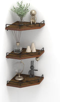 Trwcrt Corner Shelf Wall Mounted Set of 3, Floating Wall Shelves Rustic Wooden Storage Shelves for Bedroom, Bathroom, Living Room, Brown