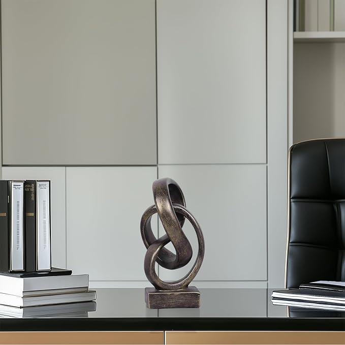 DOVDOV Abstract Bronze Rope Knot Statue, Geometric Decor, Living Room Coffee Table Bookshelf countertop Bronze Decor, Office Coffee Table entryway entryway Desktop Decor.