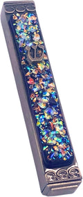 Sparkling Art Glass Mezuzah - 3.5 Inch - Easy Mount - Weatherproof Metal Case - Gift Box and Non-Kosher Scroll Included - Hand Made in USA by Tamara Baskin Art Glass (Blue)