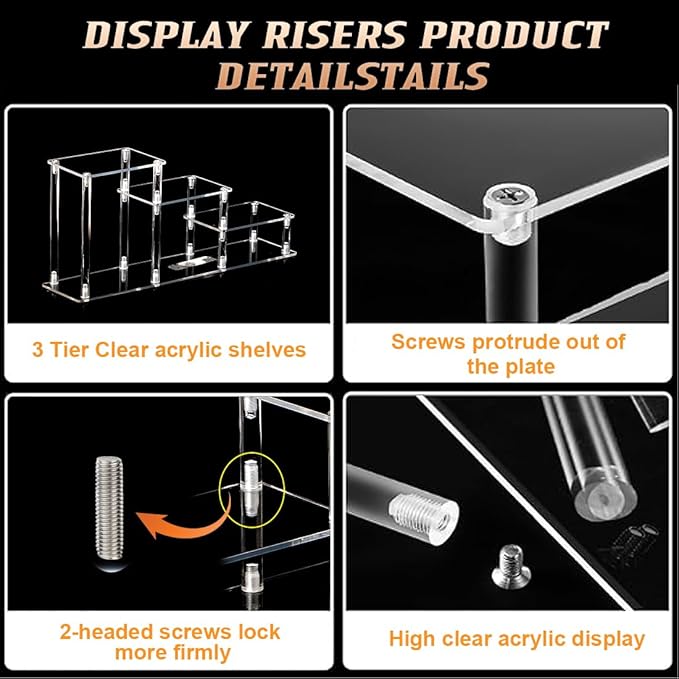3 Tier Clear Acrylic Display Risers Stand Shelf, Acrylic Stands Display for Collectibles Pop Figure Models Perfumes Jewel,Action Figures Stand Organizer