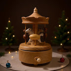 Briskfeel Wooden Carousel Music Box with Moving & Elevating Horses, Rotating Wind-Up Decor, Collectible Mechanical Musical Box, Timeless Gift