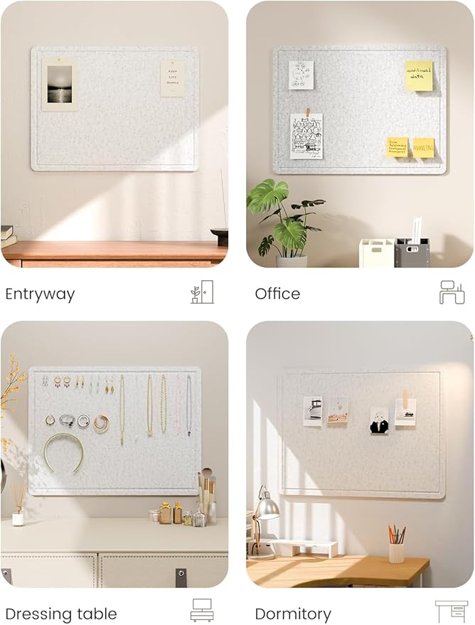 Fluxynara Bulletin Board, 23.6" x 17.5" Cork Board Alternative with 12 Safe Removable Adhesive Tabs, Foldable Felt Pin Board for Home Office, Classroom, Bedroom,Entryway for Walls—Light Gray
