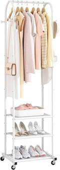 Heavy Duty Clothing Rack with Wheels,Modern Garment Rack with 3 Metal Shelves, 71.8Inches Display Rack for Hanging Clothes, Hanging Rod for Small Spaces,White