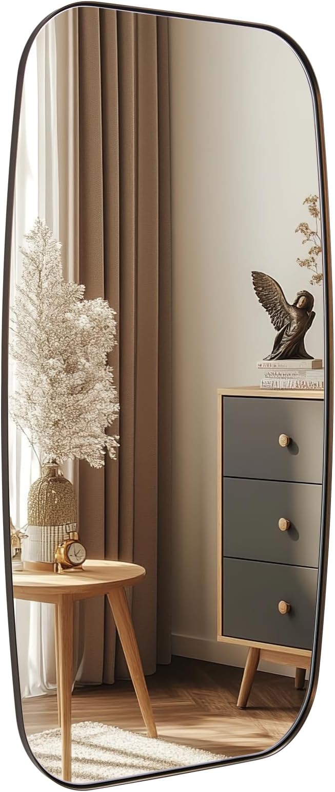 ANDY STAR Brushed Bronze Bathroom Mirror, 24x48 Oblong Mirror with Stainless Steel Metal Frame, Oval Vanity Mirror for Over Sink, Modern Anti Rust Wall Mounted