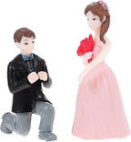 Amosfun Wedding Doll Ornaments Mini Couple Figurines 2.20 Inch Resin Proposal Statue Lightweight Compact Tabletop Display for Wedding Cake Toppers and Home Party Decoration