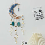 Agate Moon Dream Catchers with Crystal 7 Chakra Gemstone Dream Catchers Color Natural Gem Agate Wall Hangings Room Garden Dreamcatchers Decor (Blue)