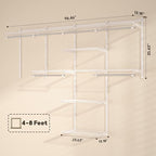 Homde Closet Organizer System Wall Mounted, 4-8 Ft. Adjustable and Expandable Metal Wire Shelving, Custom DIY Wardrobe Kit with Shelf, Clothes Hanging Rods, for Home Closet Laundry Mudroom