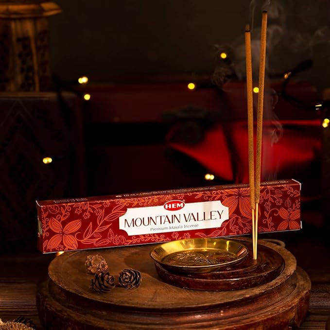 Hem Mountain Valley Masala Incense Sticks | Natural Fragrance of Sandalwood for Positivity | Smudge Healing Incense for Stress Relief & Cleansing | Gift Set - Pack of 12 (15 GMS Each)