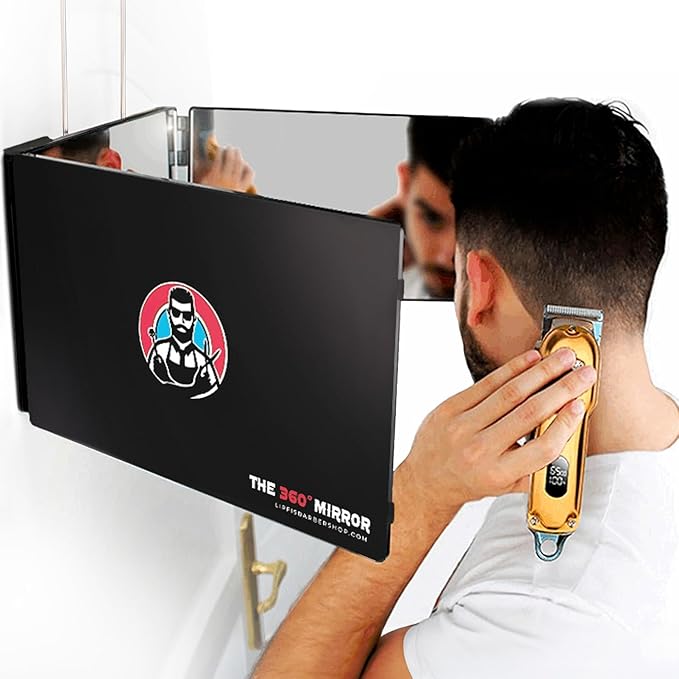 The 360 Mirror - 3 Way Mirror for Self Hair Cutting - Adjustable Trifold Barber Miror to Cut Your Own Hair - Tri Fold Self Haircut System for Men and Women Braiding - Three Sided Miror for Haircuts