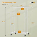 Double Rod Garment Rack, Heavy Duty Rolling Clothes Rack with Wheels For Hanging Clothes, Portable Metal Clothing Rack with Shelves,White, 64.2in Chrome