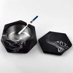 FREELOVE Concrete Ashtray with Lid & Stainless Steel Ashtrays for Cigarettes, Cement Ash Tray Smoking Holder Indoor Smokeless Outdoor Windproof Patio Home Office Cool Decor(Black-White, Small)