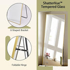 BEAUTYPEAK Full Length Mirror with Stand, 56"x21" Floor Mirror with Aluminum Alloy Thin Frame, ShatterVue Tempered Full Body Mirrors, Free Standing or Wall-Mounted Mirrors for Living Room, Gold