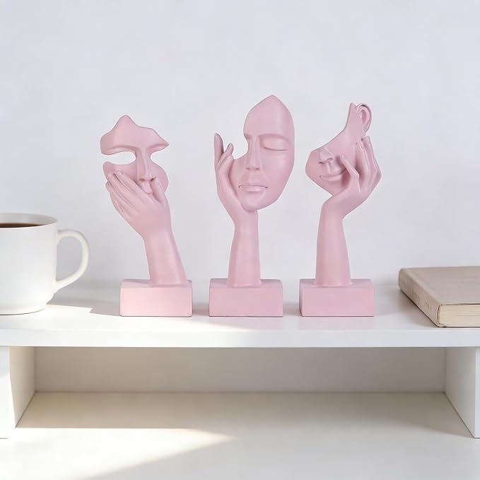 3 Pcs Thinker Small Statue Set - Pink Art Abstract Home Accent Figurines for Decor Woman Apartment Bookshelf Floating Shelf Coffee Table Office Desk Bathroom Counter Decor (3 Pcs Pink, 6")