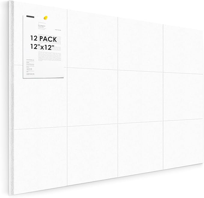 Large Cork Board for Walls 48"x36" |Cork Board Alternative| 12 Pack Felt Wall Tiles| White Bulletin Board with Removable Adhesive | Cork Boards Pinboard for Office Home Classroom,White
