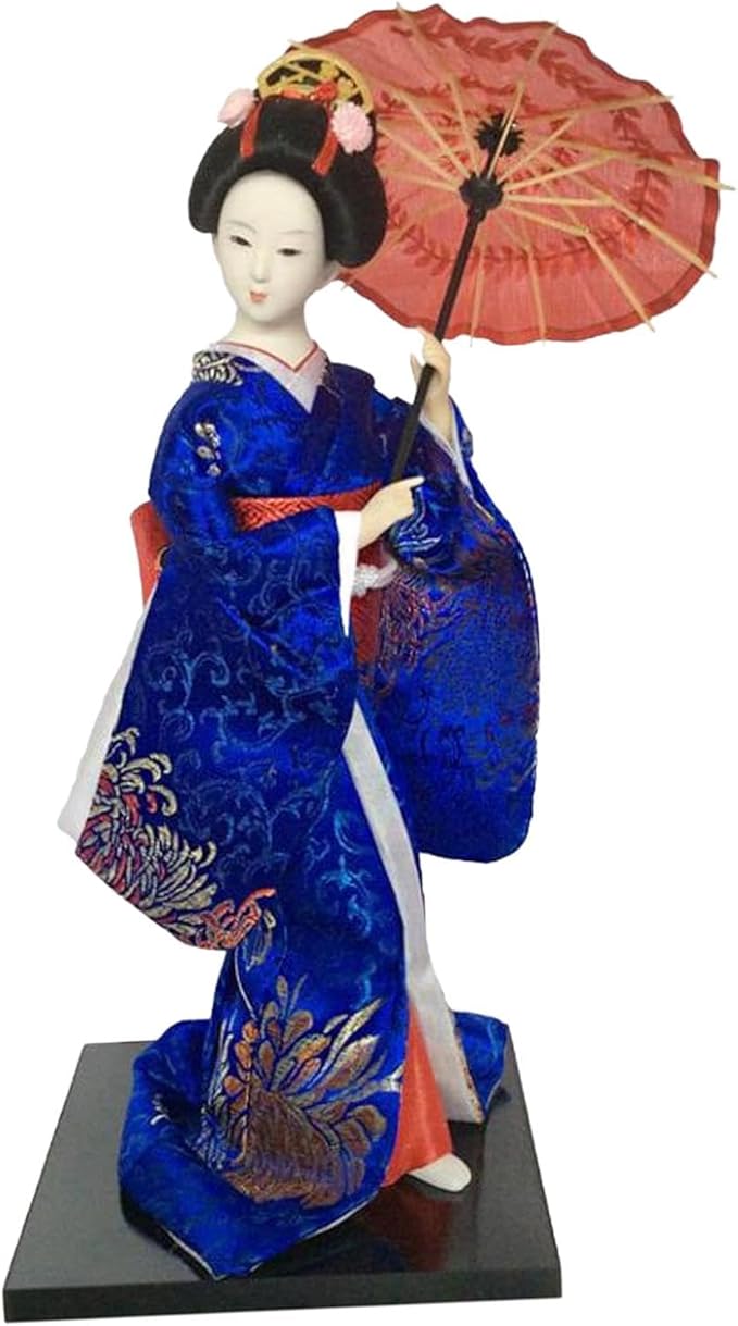 12inch Japanese Geisha Ethnic Japanese Geisha Dolls Oriental Ancient Kabuki Girl Statue Kimono Dolls for Tabletop Home Decor, Dark Blue