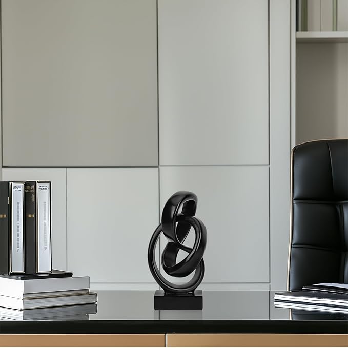 DOVDOV Abstract Black Knot Sculpture, Geometric Decor, Black Decorative Piece for Living Room Coffee Table or Bookshelf Top, Office Coffee Table or Entryway Console Decor.