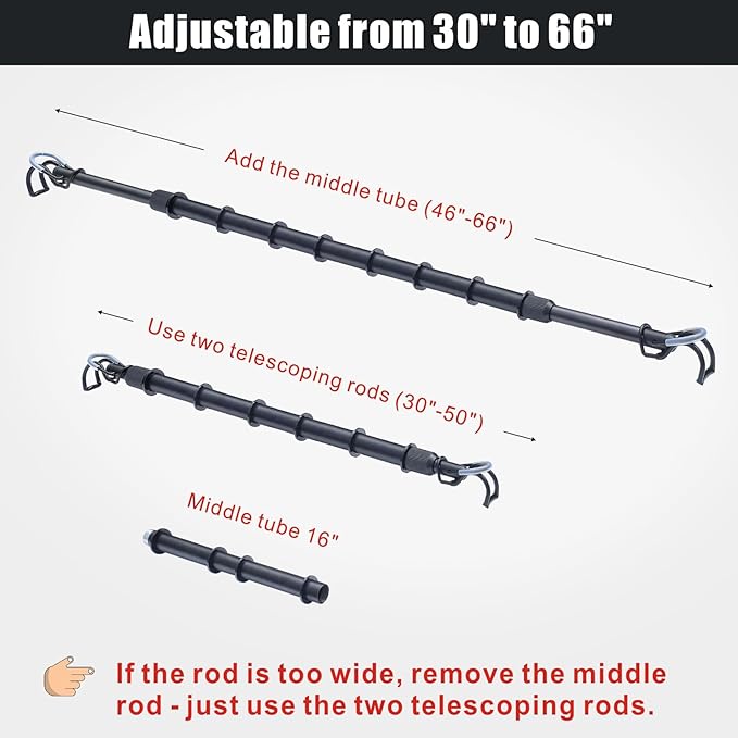 Heavy Duty Telescopic Car Clothes Hanger Bar - Adjustable 30''-66'' Garment Rack Travel Closet Hanging Rod for Vehicle Truck SUV RVs Extendable Metal Pole for Automobile Clothing Organizers & Storage