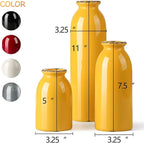 CWLWGO-Ceramic Yellow Vase Set of 3, Decorative Vases for Modern Farmhouse Decoration, Living Room Accents & Dining Table Centerpieces, Idea Bookshelf Mantel and Entrance Decor.
